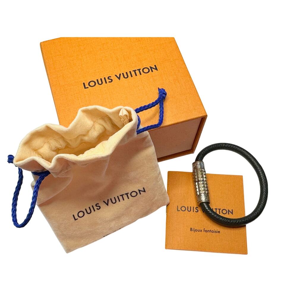 Louis Vuitton Black Taiga Leather Digit Bracelet w Dust Bag, Box & Care Booklet
